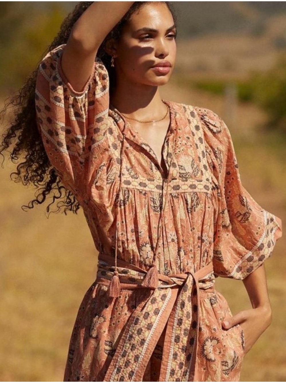 Cleobella boho floral Tie-Waist Peasant jumpsuit - Rust Pink